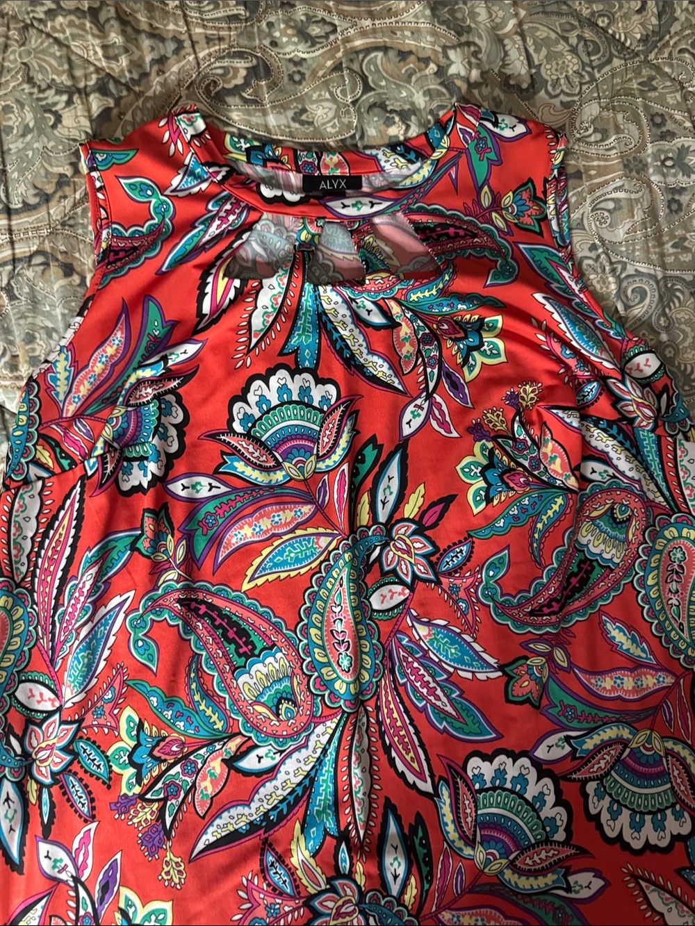 Alyx Coral Paisley Sleeveless Shell with Teal and Purple Accents